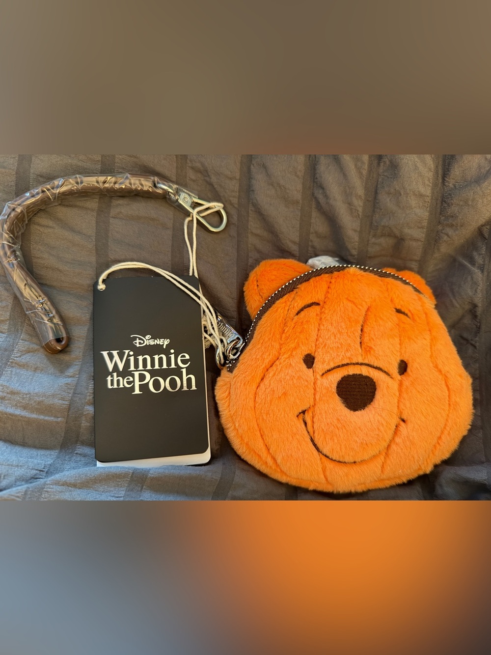 Disney Orange Plush Winnie the Pooh Face Loungefly wristlet wallet